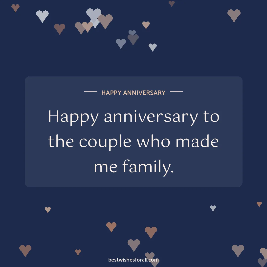 Anniversary wishes for in-laws image: Happy anniversary to the couple who made me family.
