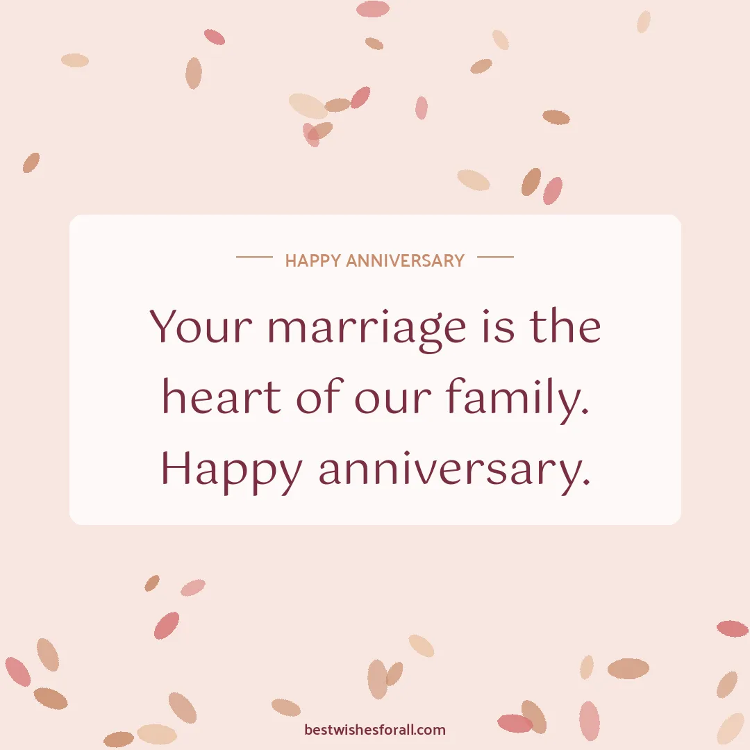 Anniversary wishes for in-laws image: Your marriage is the heart of our family. Happy anniversary.