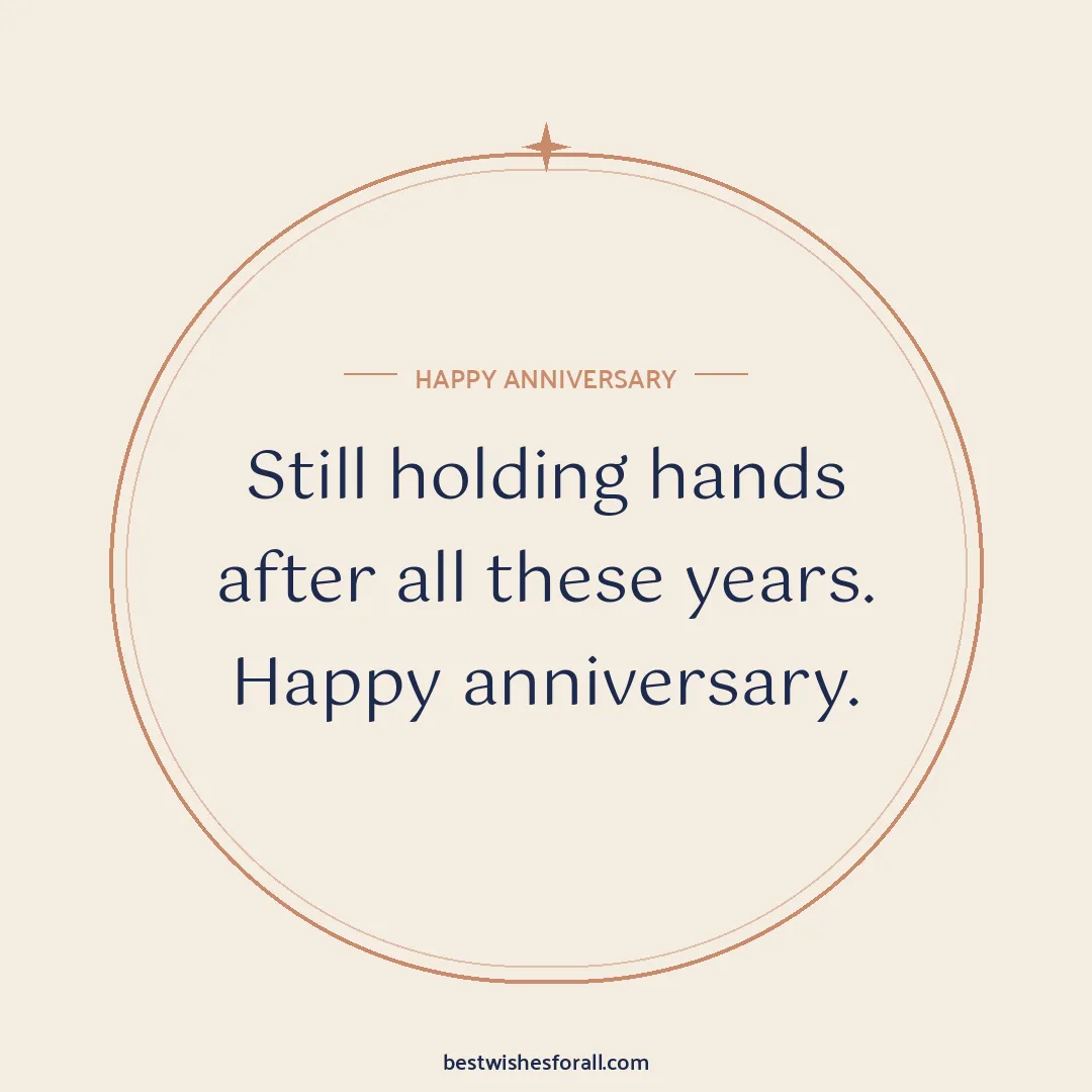 Anniversary wishes for parents image: Still holding hands after all these years. Happy anniversary.