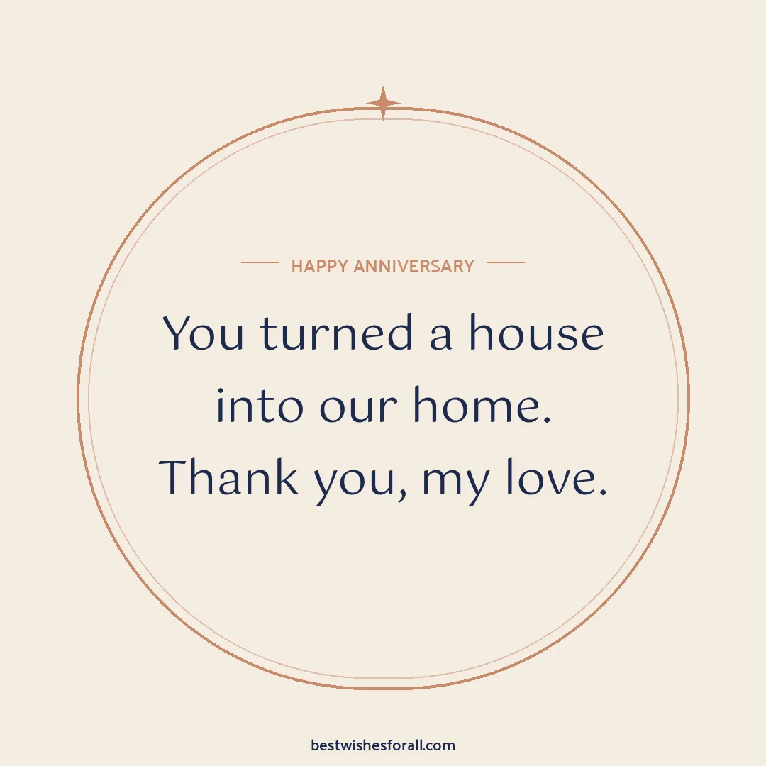 Anniversary wishes for wife image: You turned a house into our home. Thank you, my love.