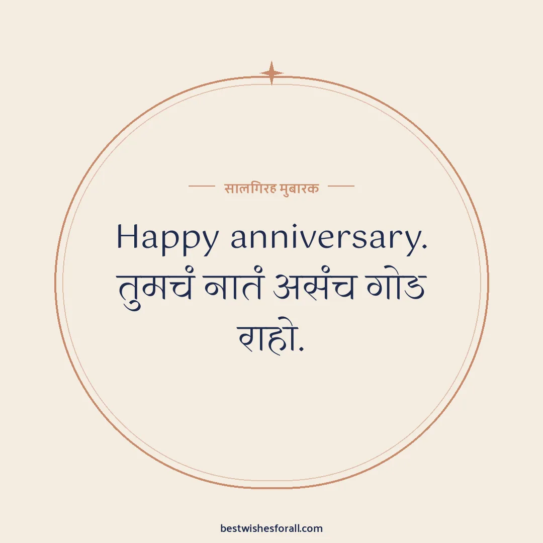 Anniversary wishes in Marathi image: Happy anniversary. तुमचं नातं असंच गोड राहो.