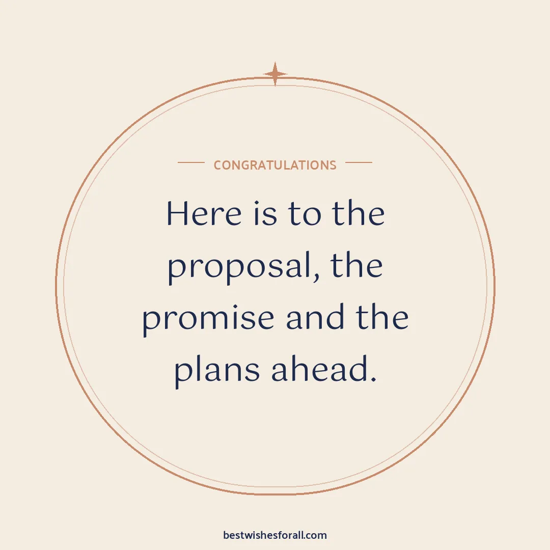 Engagement wishes image: Here is to the proposal, the promise and the plans ahead.