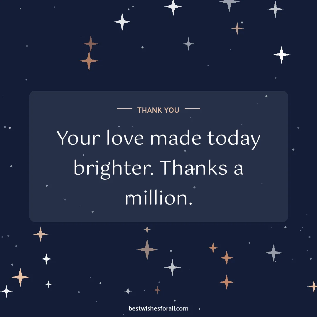 Thank you for your wishes image: Your love made today brighter. Thanks a million.